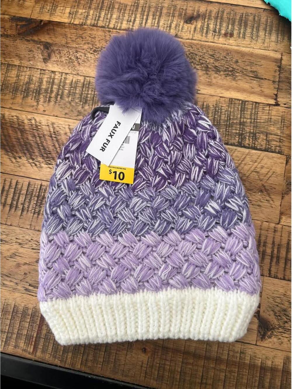 Beanie Hat Purple Pom Pom